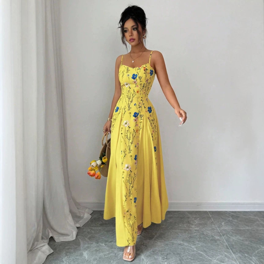 Women's Slimming Floral Open-Back Cami Dress
