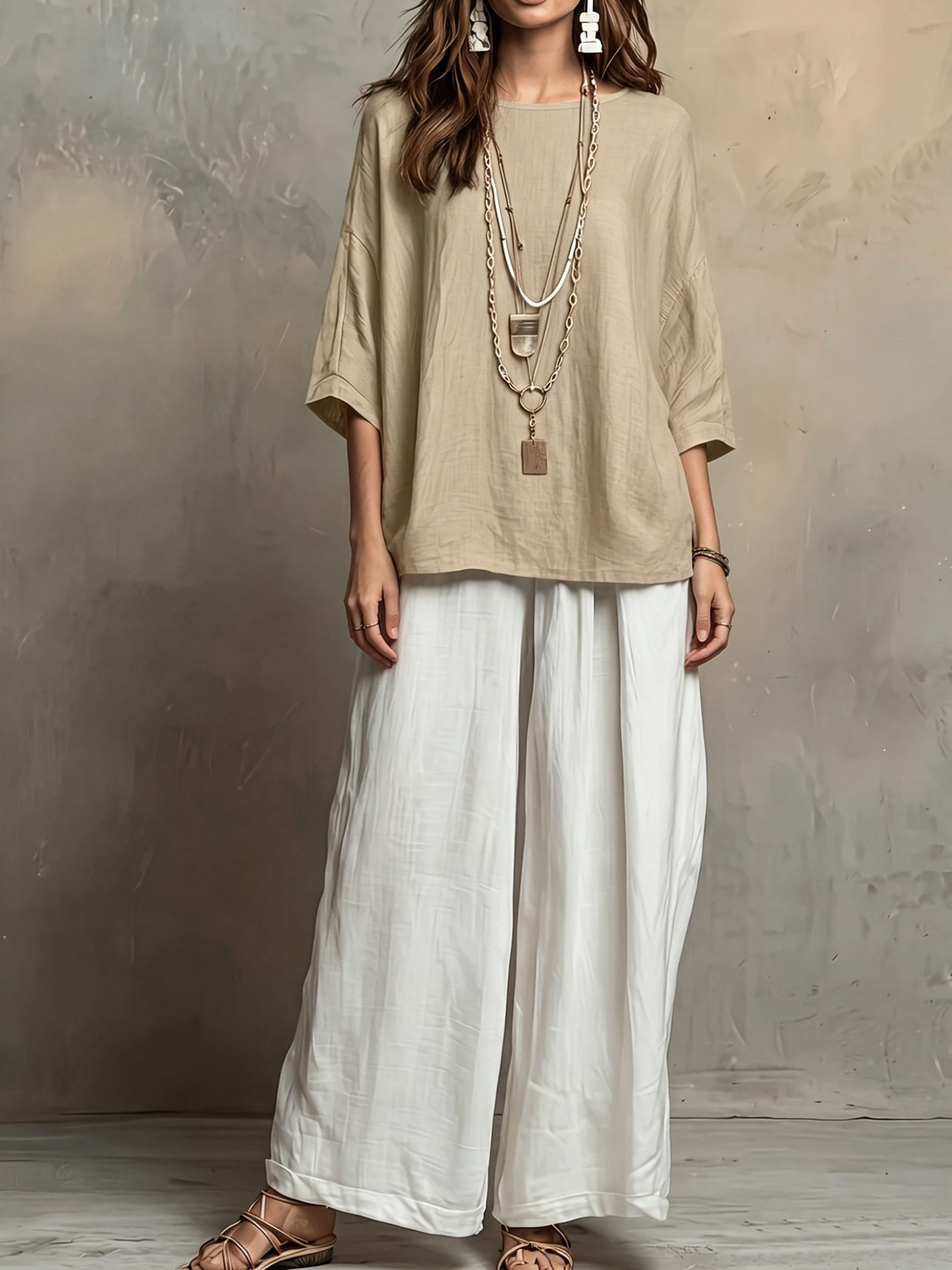 Bohemian Colorblock Two-Piece Set Women's Casual Vacation Outfit
