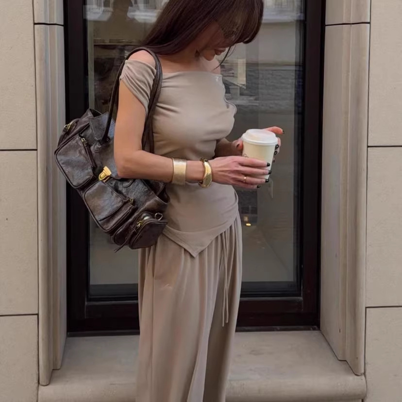 Elegant Off-Shoulder Asymmetric Top and Pants Set