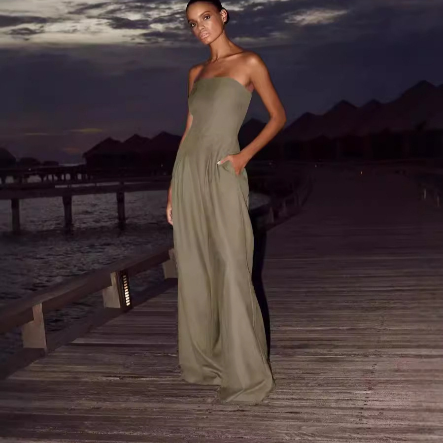 Women's Sleeveless Open-Back Ruched Slim-Fit Jumpsuit
