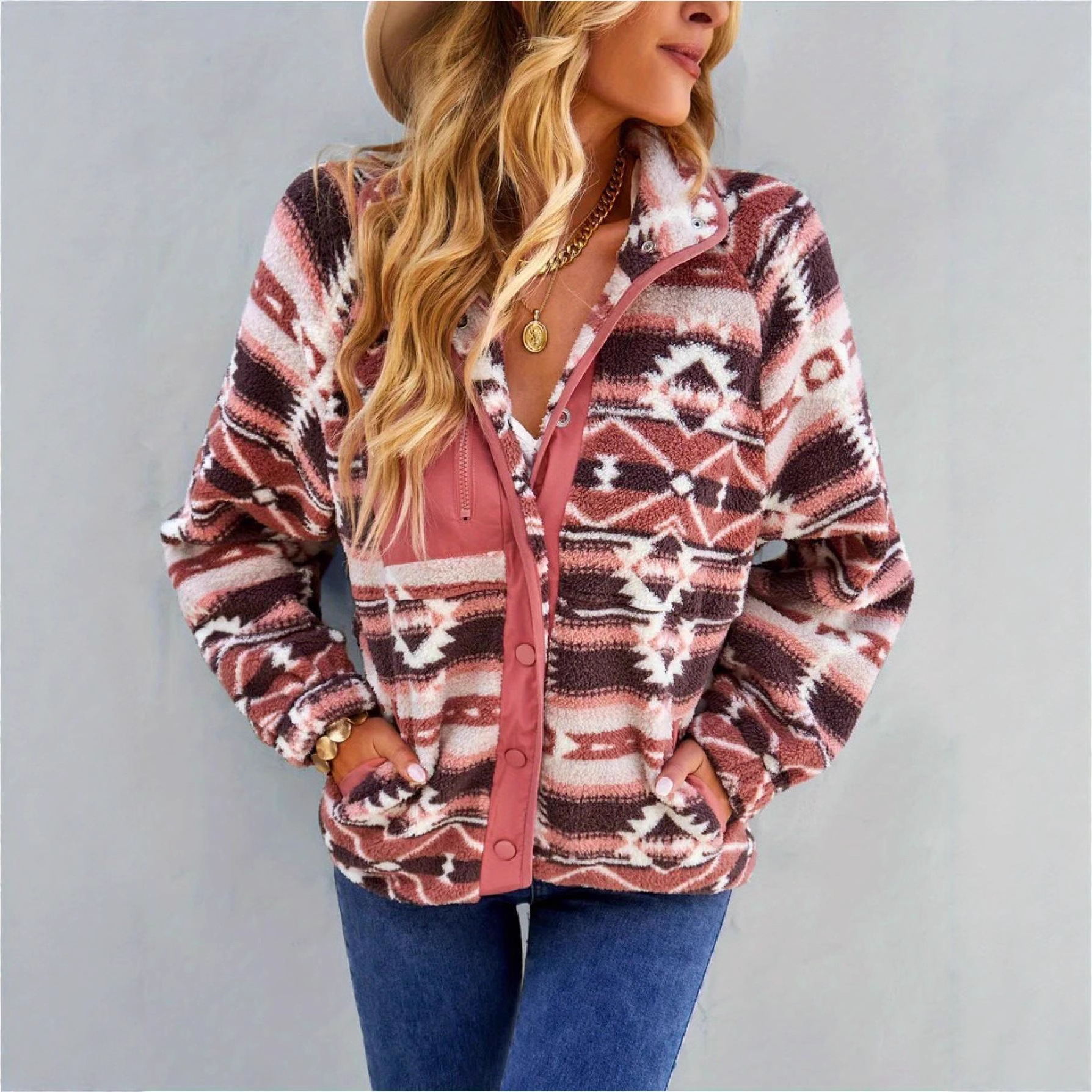 Women's Long Sleeve Printed Fleece Jacket