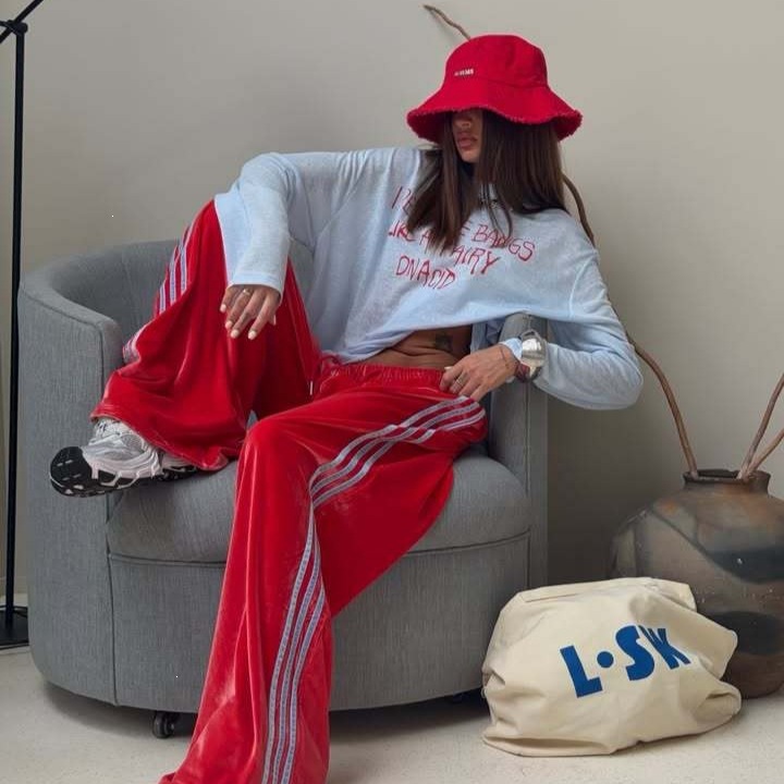 Velvet Side-Stripe Wide-Leg Drawstring Sweatpants