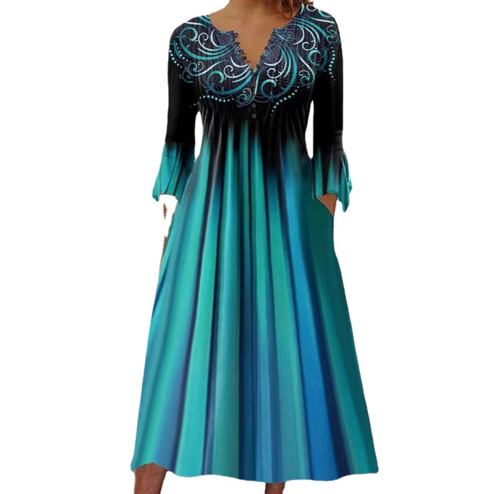 Floral Print V-Neck Half-Sleeve A-Line Maxi Dress Plus Size