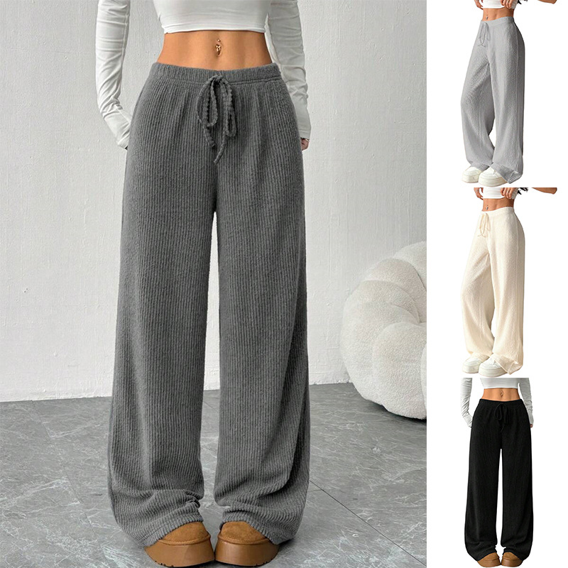 Women's High-Waist Wide-Leg Pants Solid Color Elastic Waist Straight Loose Casual