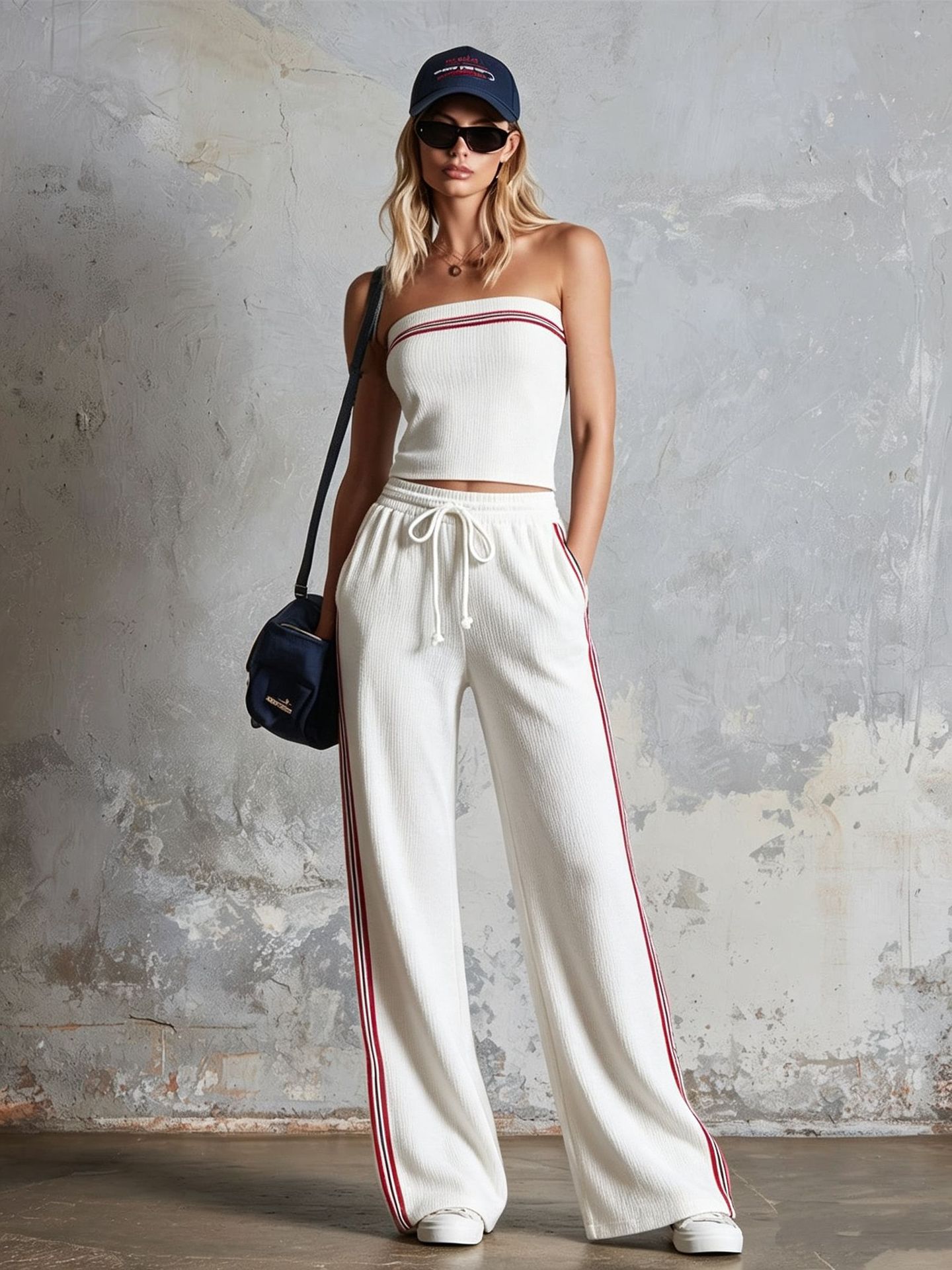 Striped Tube Top & Wide Leg Pants Two-Piece Set