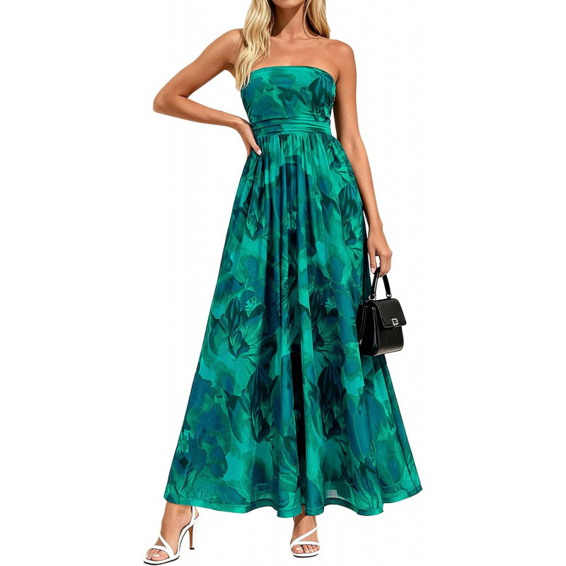 Boho Floral Strapless A-Line Maxi Dress