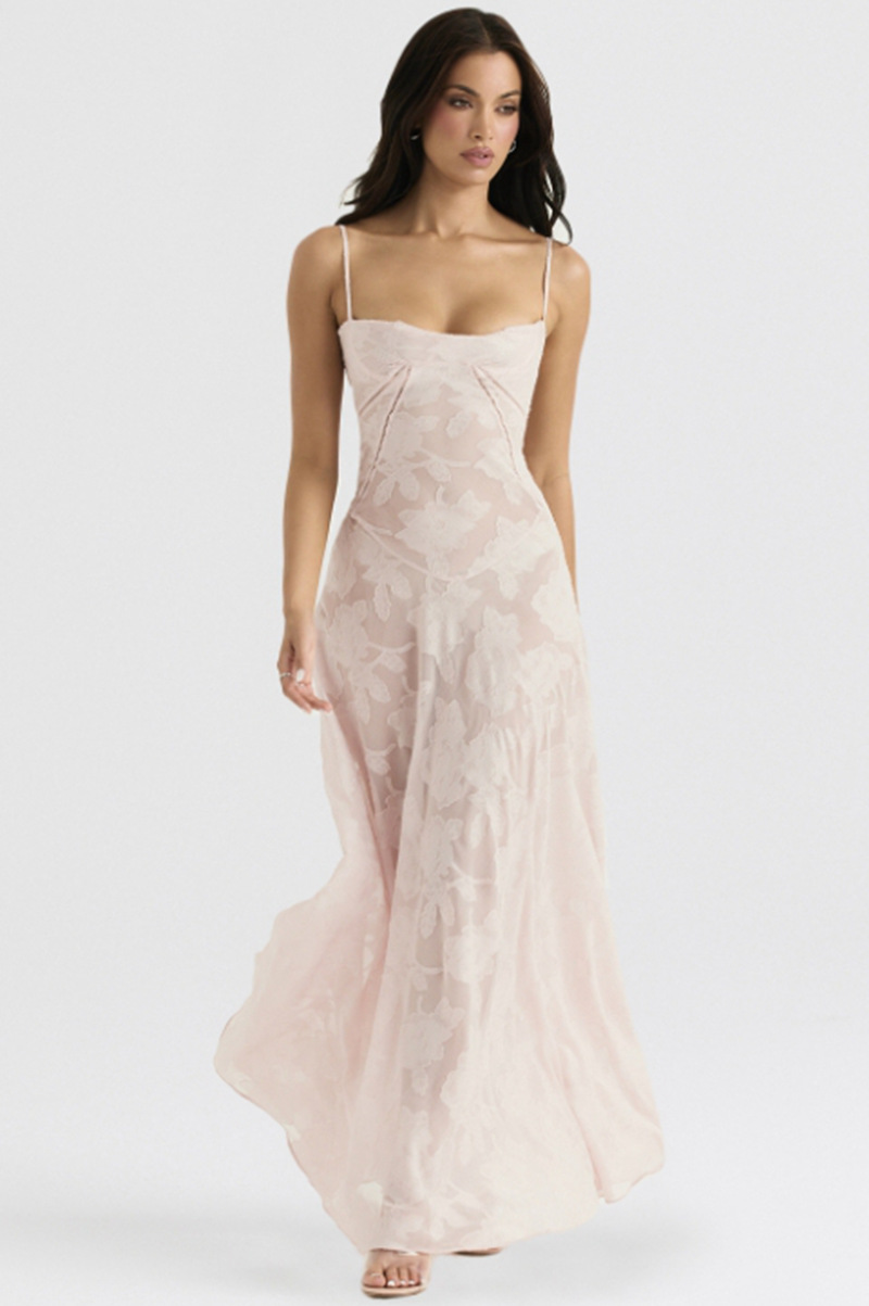 French Lace Tie Strap Sleeveless Long Dress