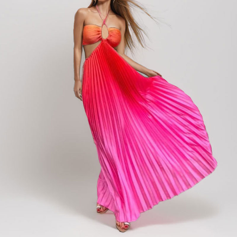 Women's Elegant Halter Neck Gradient Cutout Long Dress