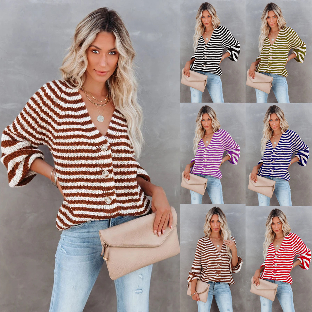 Women's High Neck Loose Knit Sweater with Buttons