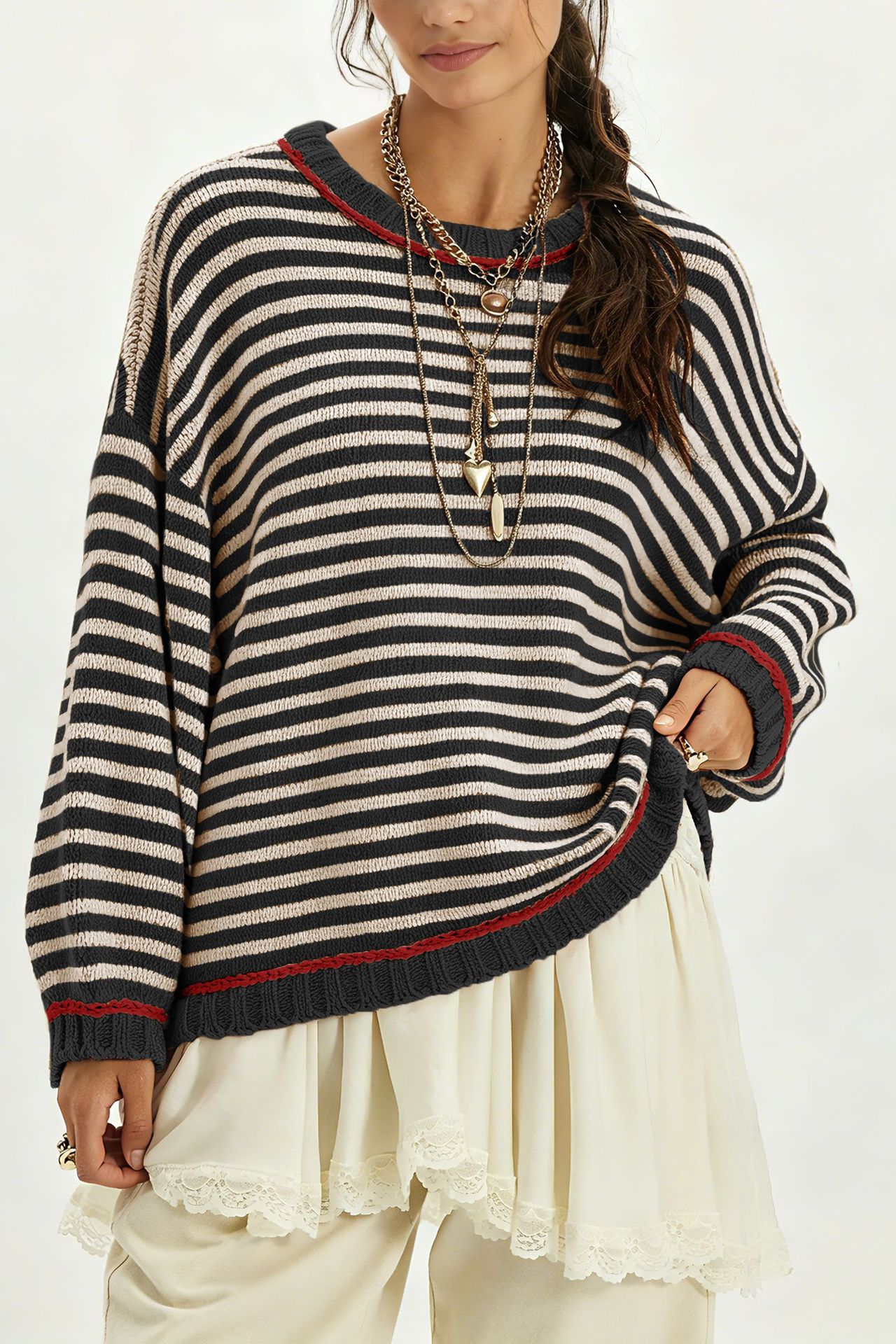 Women's Color-Block Striped Knit Pullover Sweater