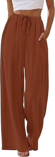 Women's Summer Solid Color Drawstring Wide-Leg Pants
