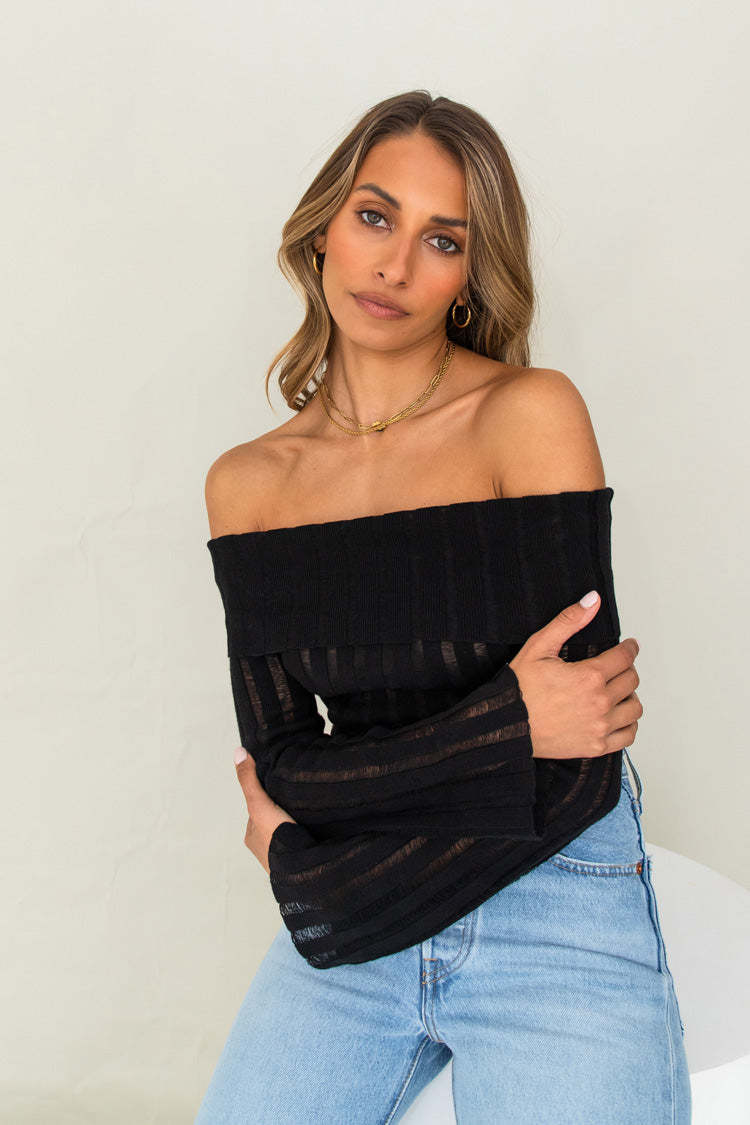 Women's Off-Shoulder Long-Sleeve Knit Top Slimming Sexy Pullover