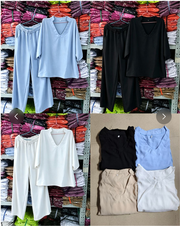 Women's Casual Solid V-Neck Short-Sleeve Top & Pants Two-Piece Set