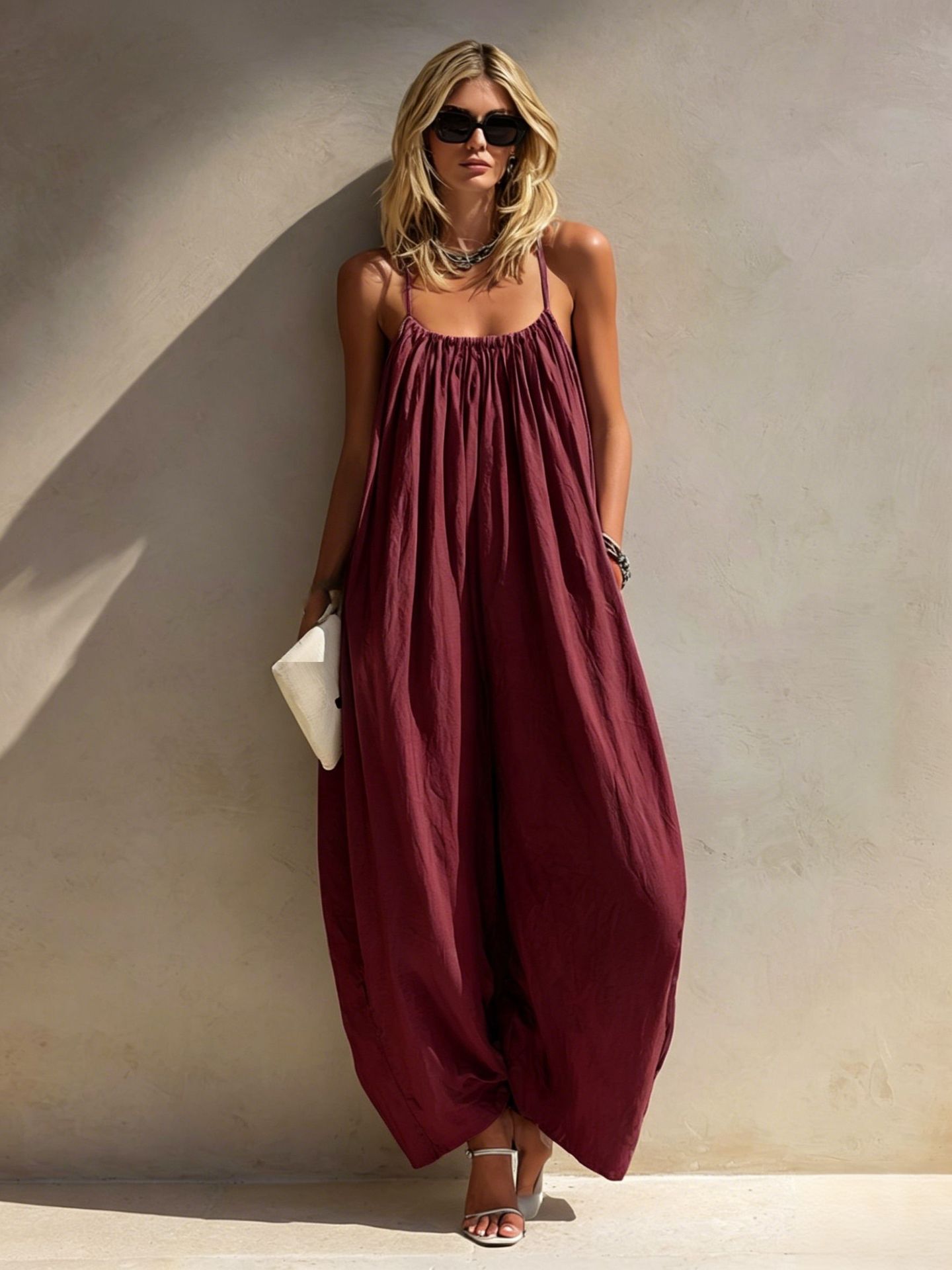 Women's Open-Back Cami Wide-Leg Jumpsuit for Beach Vacation