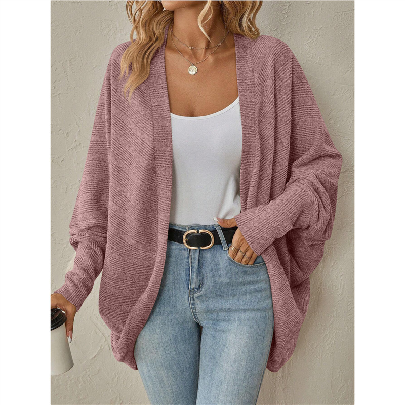 Women's Solid Color Midi Knit Cardigan V-Neck Long Sleeve