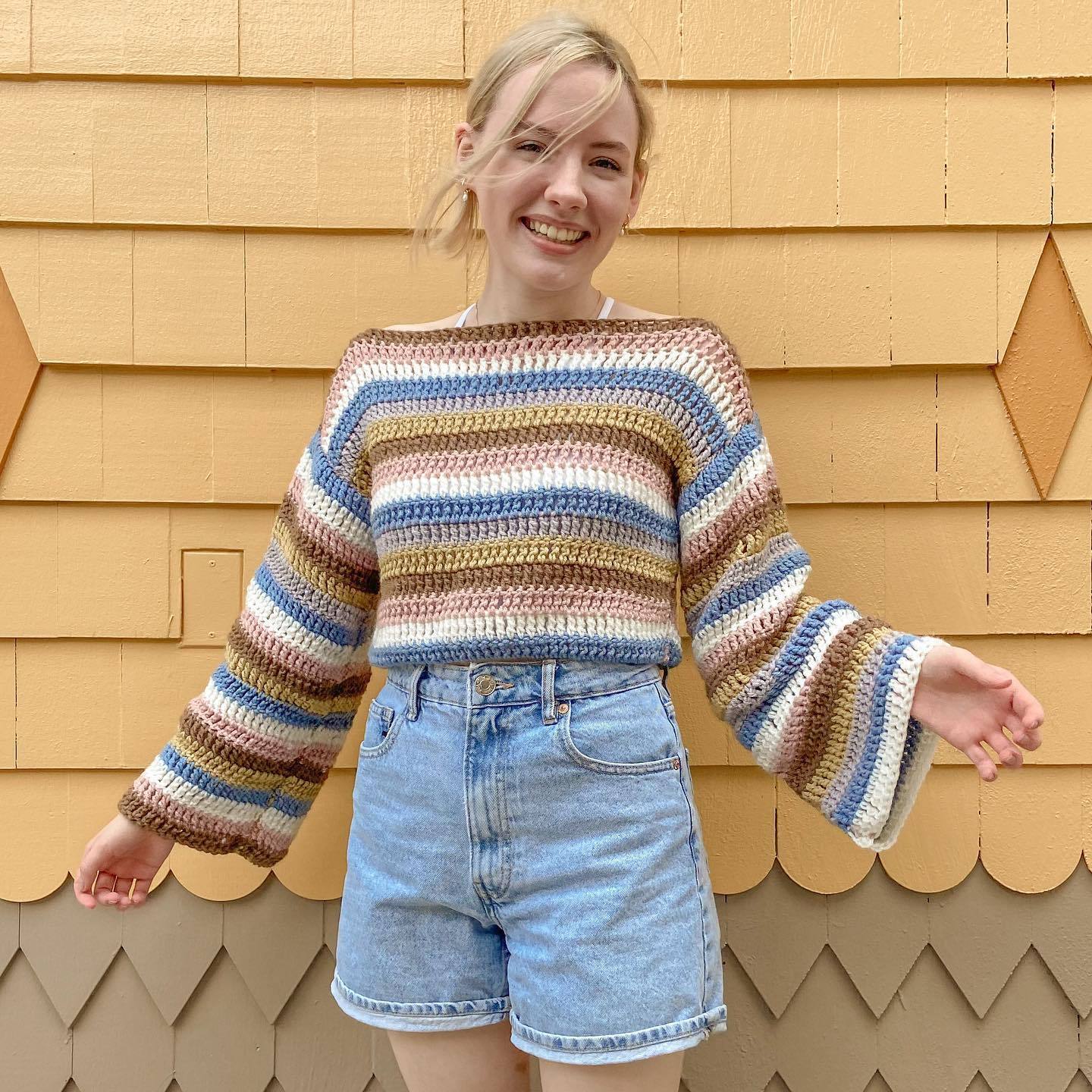 Color-Block Striped Knit Pullover Sweater