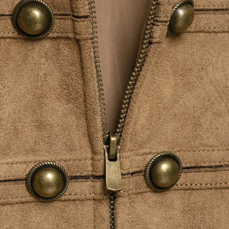 Women's Short Round-Neck Button-Trim Long-Sleeve Jacket