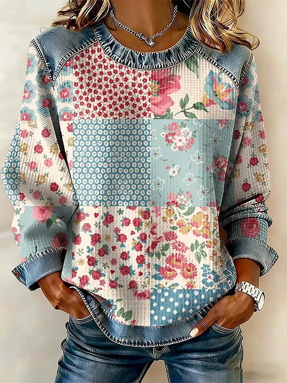 Women's Floral Botanical Print Crewneck Sweatshirt