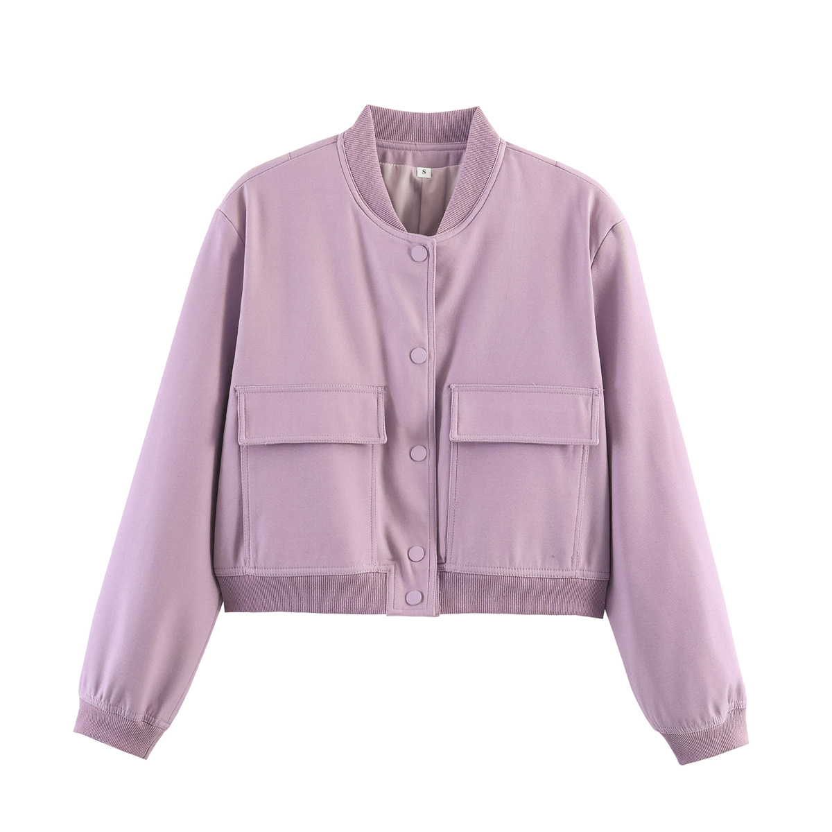 Women's Casual Bomber Jacket – TR Fabric, Button Front, Round Neck