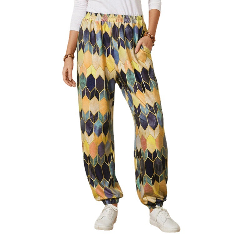 High-Waist Wide-Leg Geometric Print Pants