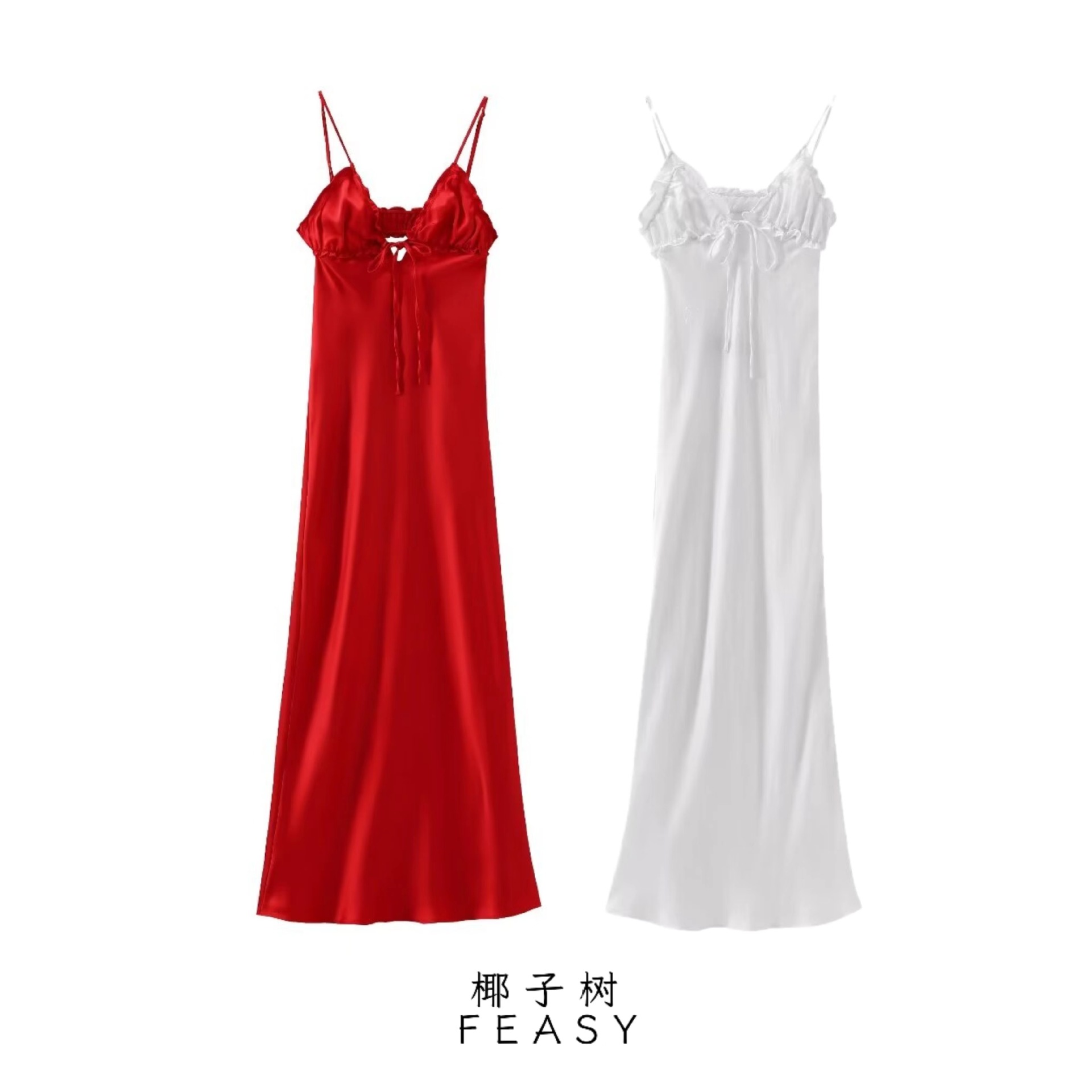 Layered Satin Midi Dress with V-Neck and Sleeveless A-Line Silhouette
