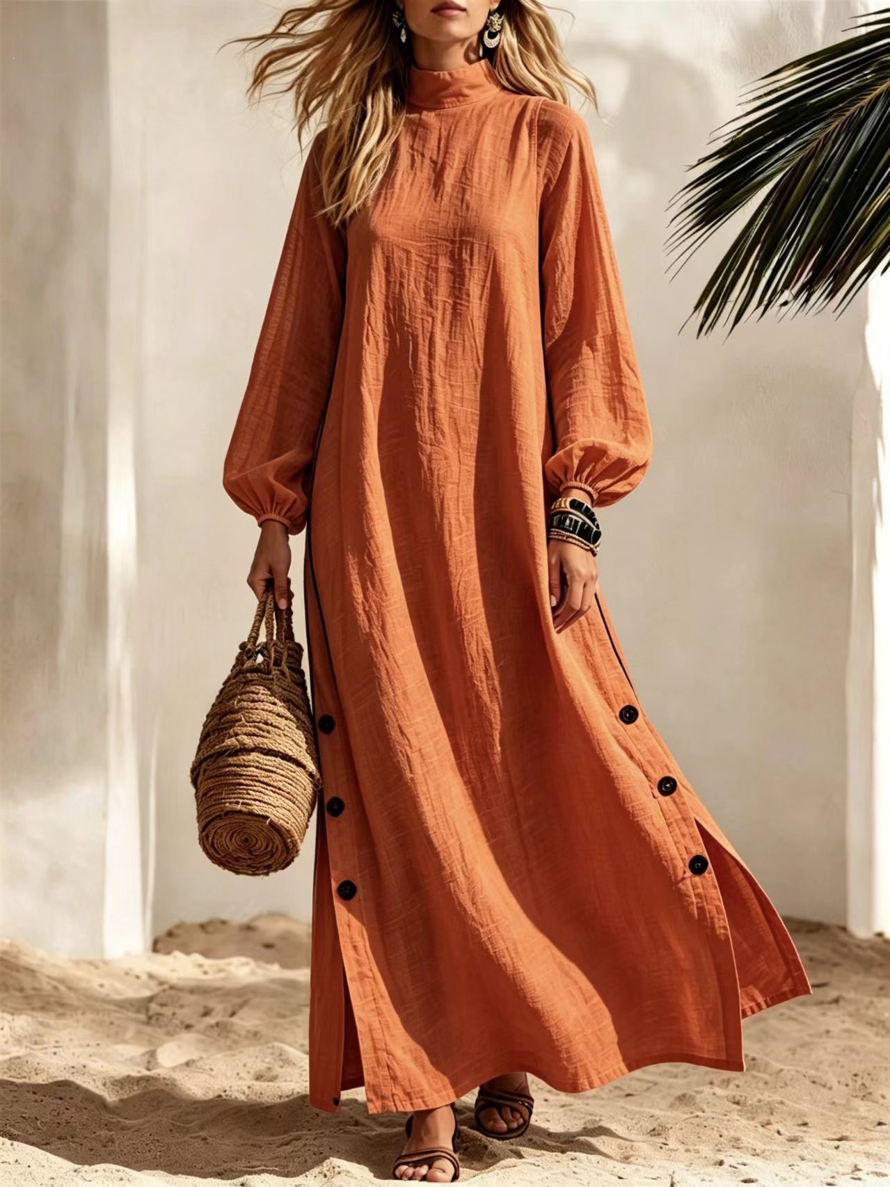 Women's Half-Turtleneck Long-Sleeve Loose Casual Dress