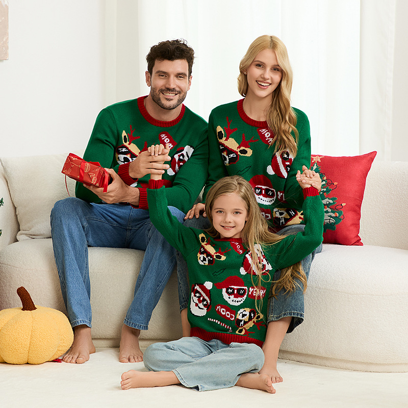 Green Christmas Reindeer Jacquard Knit Sweater