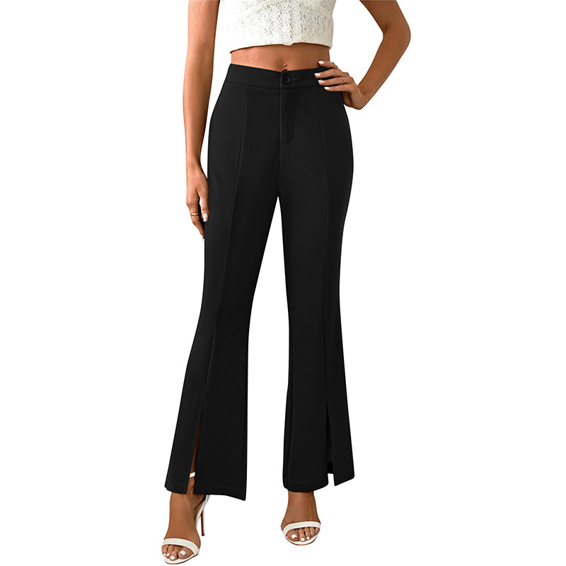 High-Waist Split-Hem Cropped Flare Dress Pants