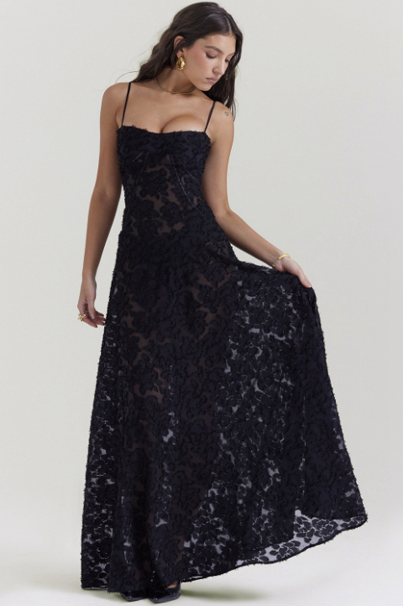 French Lace Tie Strap Sleeveless Long Dress