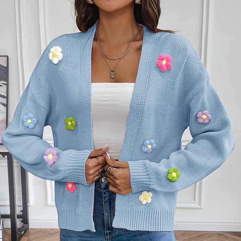 Hand-Crochet Floral Knit Cardigan Sweater Coat Women's Loose Relaxed Fit