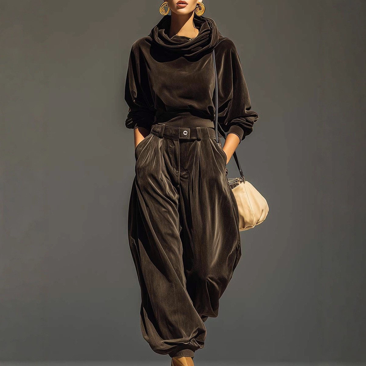 Velvet Hooded Long-Sleeve Jogger Pants Lounge Set for Women