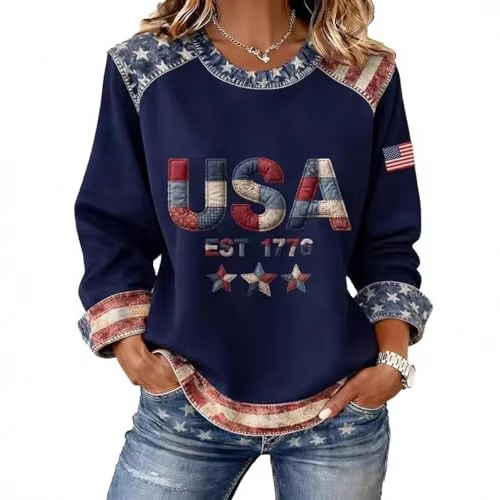 Women's USA Flag Star Print Sweatshirt