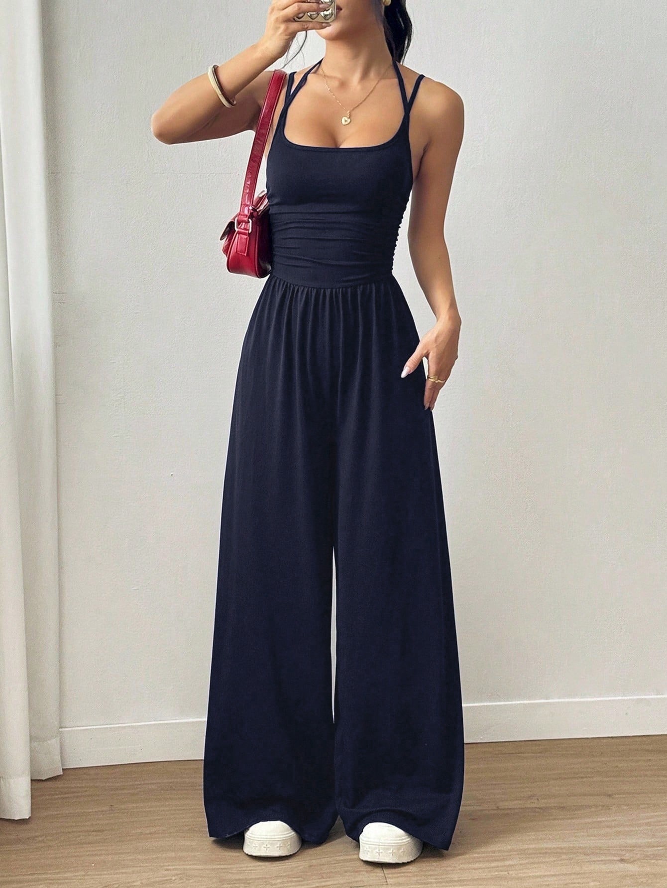 Women's Sleeveless Cami Wide-Leg Jumpsuit Casual Solid Color