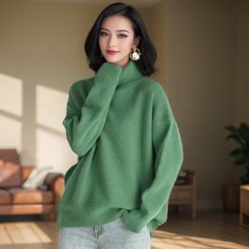 Women's Multi-Color Ribbed Turtleneck Knit Sweater Loose Lazy Style
