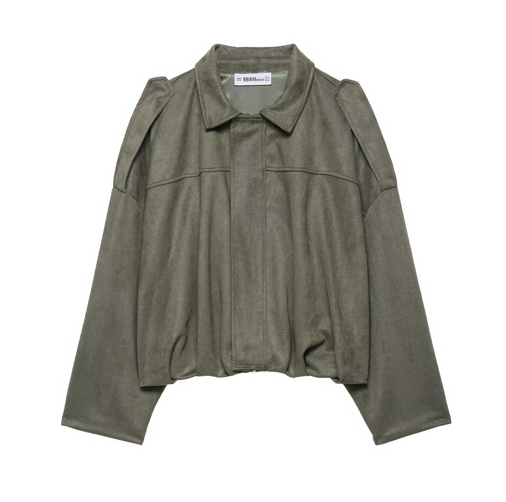 Suede-Feel Faux Leather Bomber Jacket with Collar
