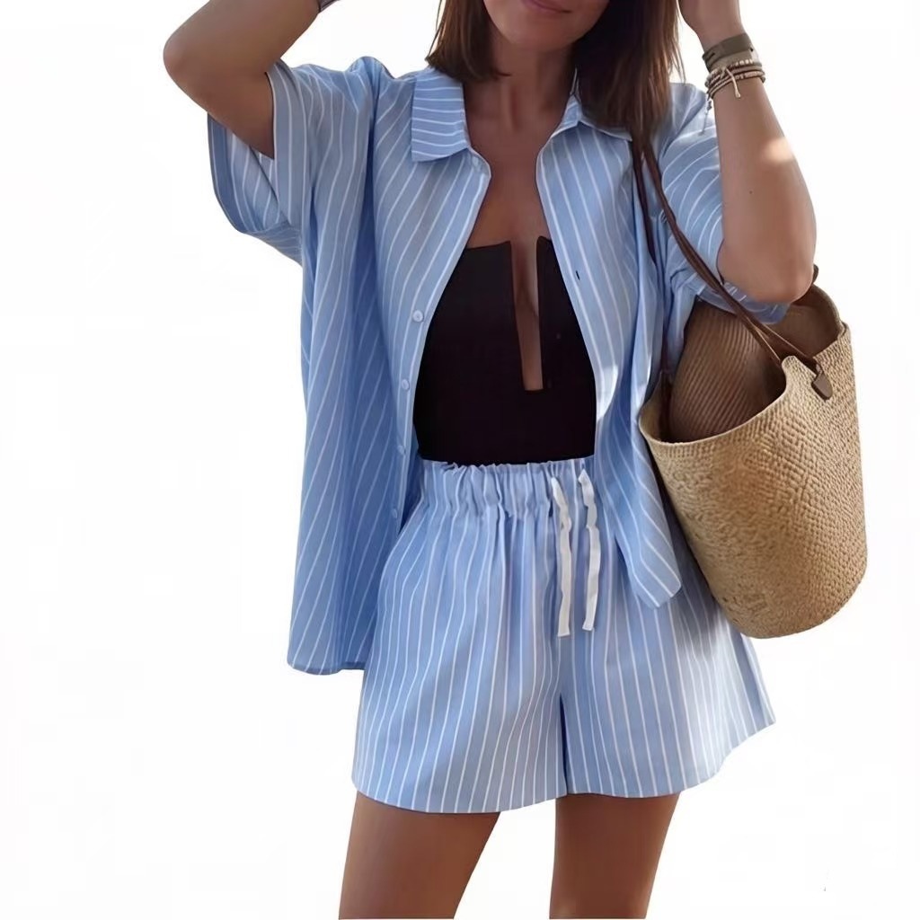 Striped Shirt and Shorts Set Casual Loungewear