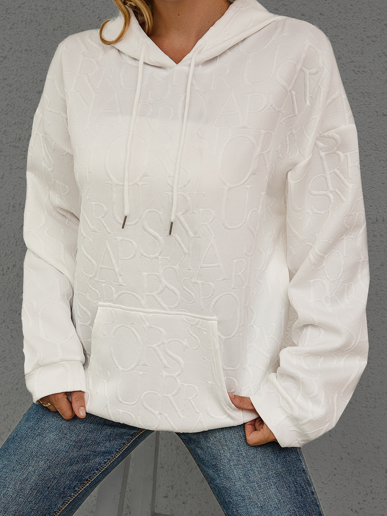 Women's Jacquard Hooded Long-Sleeve Pullover Sweatshirt