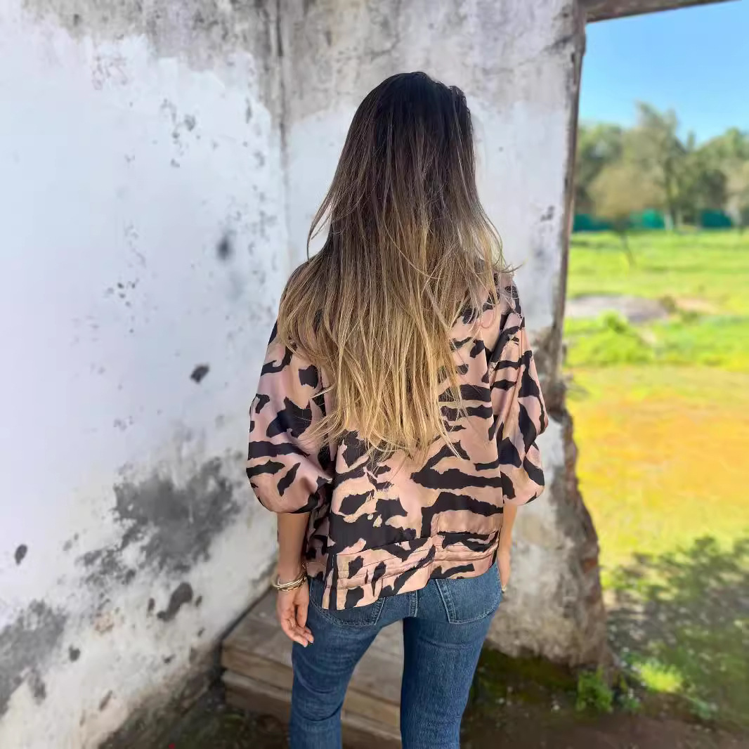 Women's Zip-Up Bomber Jacket Animal Print Casual