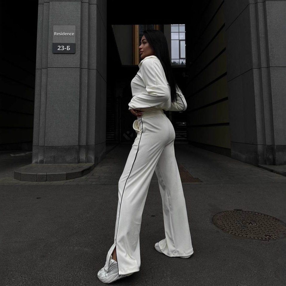 Women's Casual Two-Piece Set Long Sleeve Cardigan Sweatshirt & Striped Pants