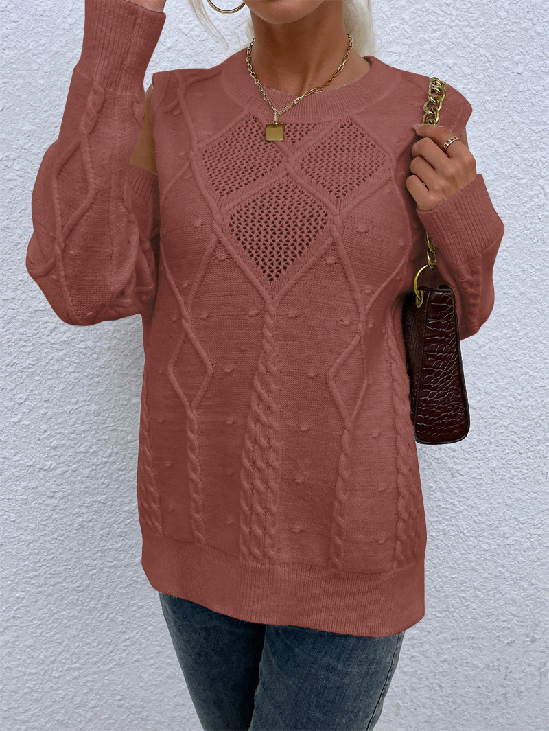 Off-Shoulder Cutout Knit Pullover Sweater