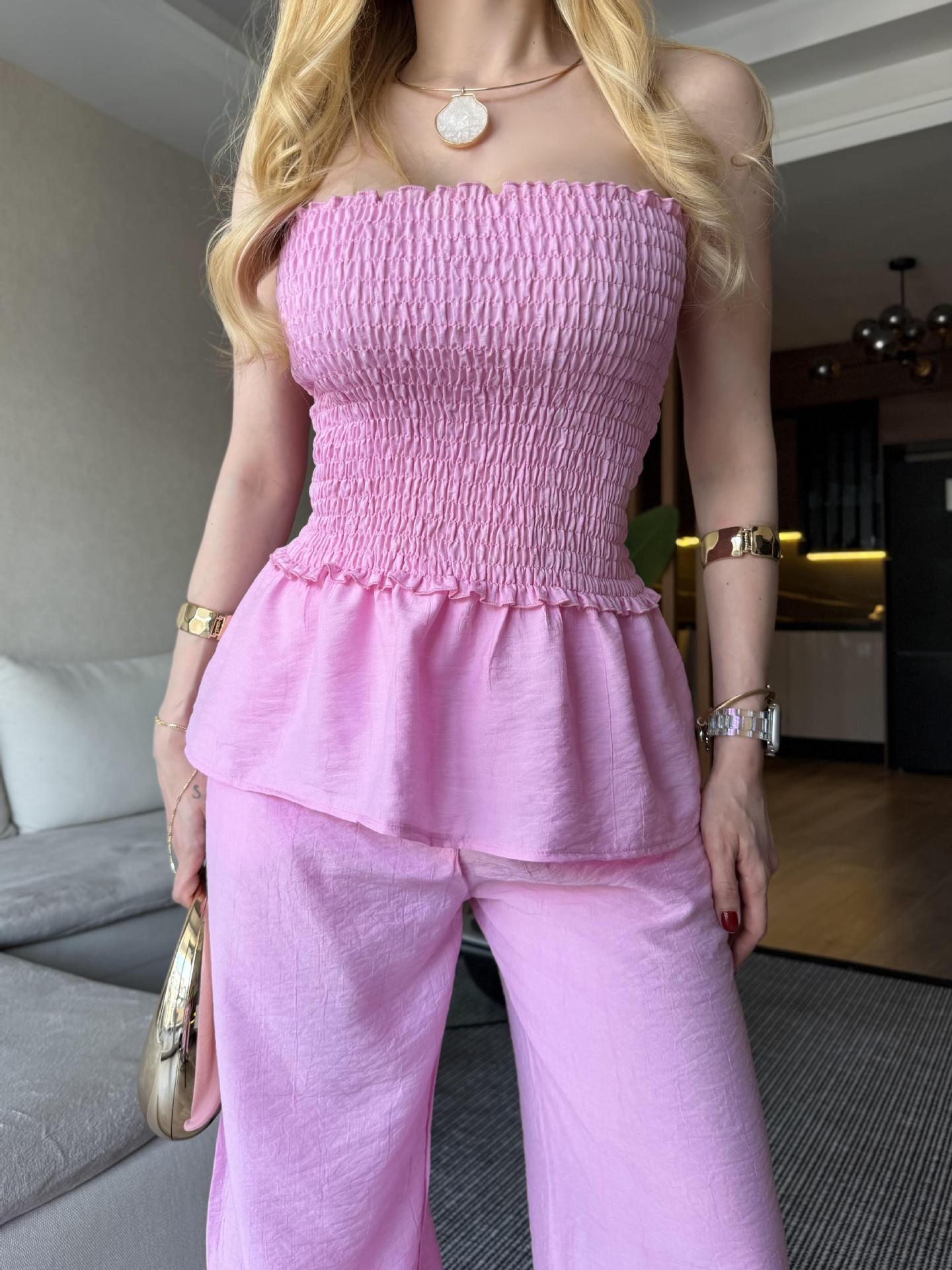 Off-Shoulder Tube Top and Wide-Leg Pants Two-Piece Set