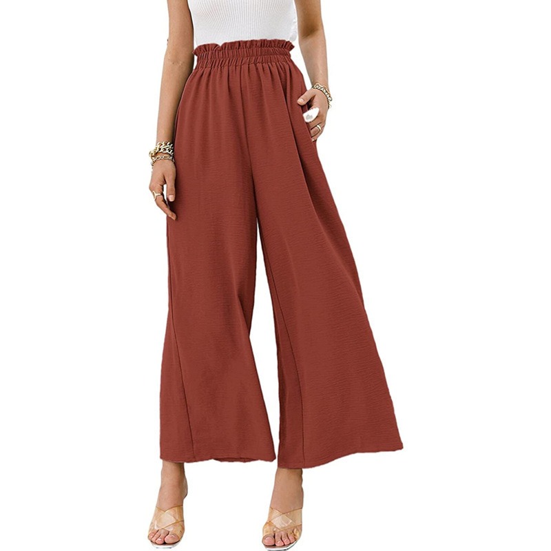 Cotton-Linen High-Waist Wide-Leg Cropped Pants