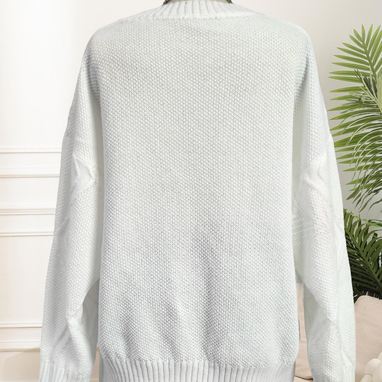 Women's Argyle Jacquard Pullover Sweater Loose Casual Crew Neck Long Sleeve