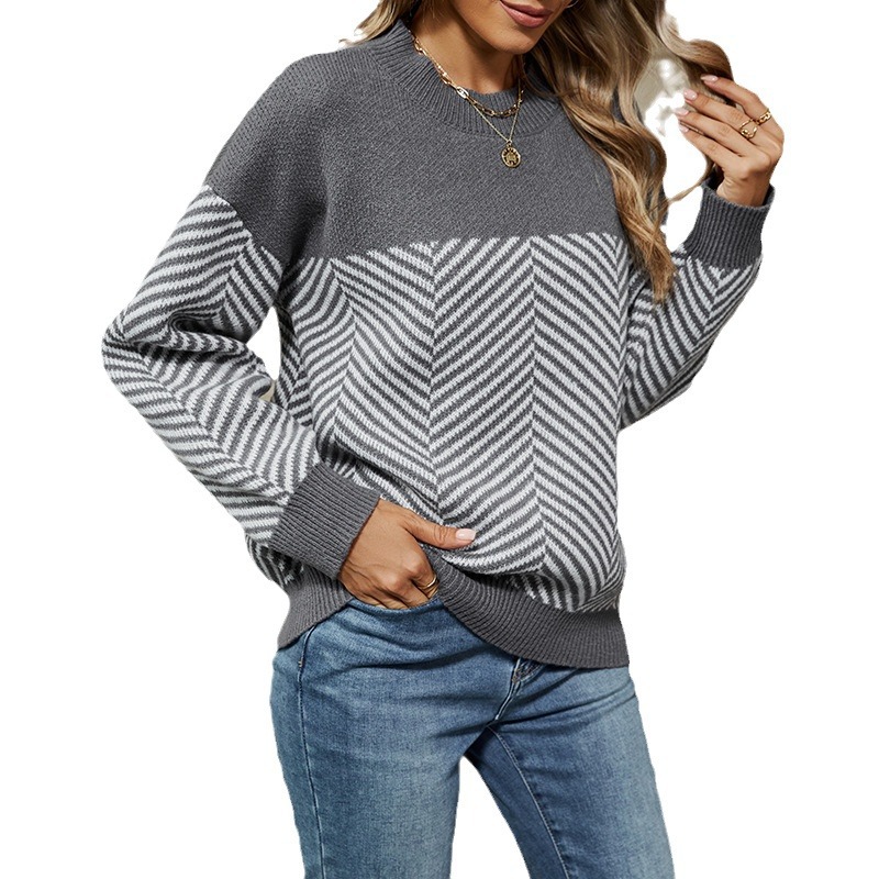 Women's Striped Lazy Style Long Sleeve Knit Sweater