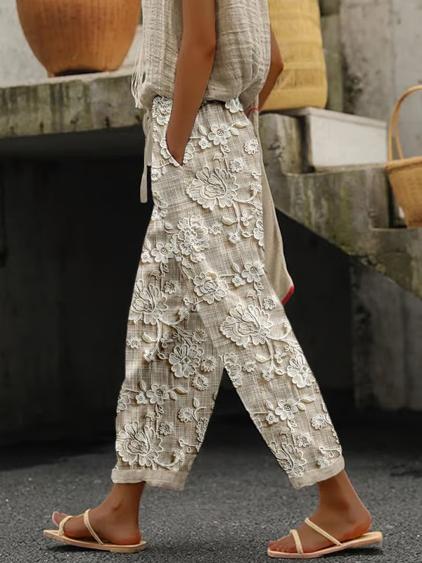Women's Vintage Floral Print Straight-Leg Casual Pants