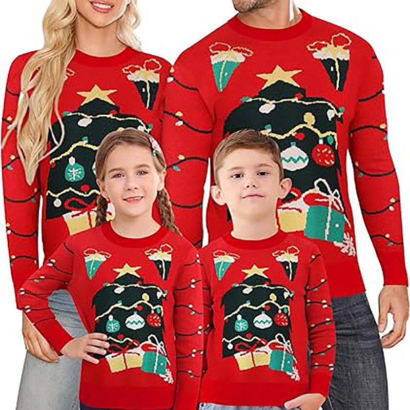 Christmas Tree Jacquard Loose Fit Pullover Sweater for Couples