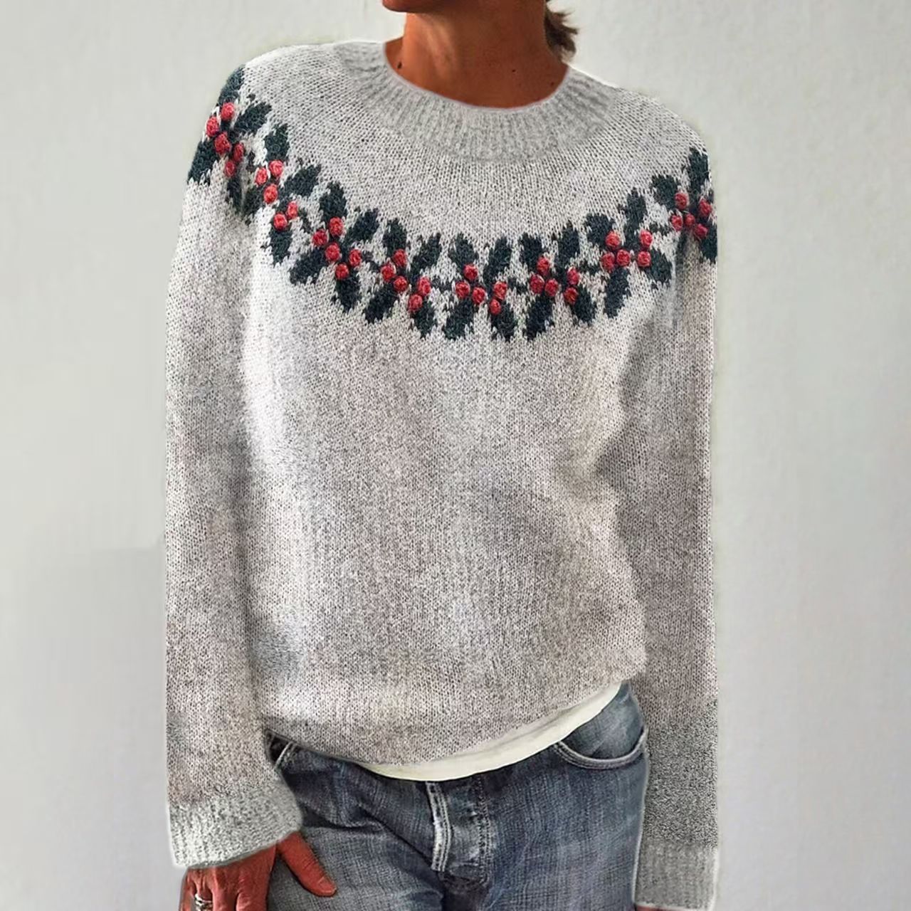Women's Color-Block Crewneck Pullover Knit Sweater
