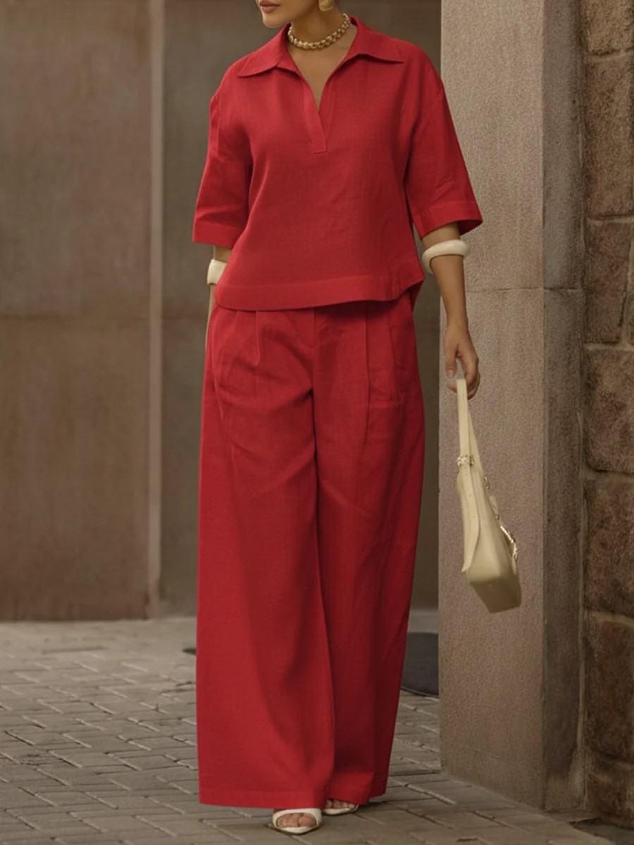 Women's Solid Color Two-Piece Wide-Leg Pants Set Slimming Versatile