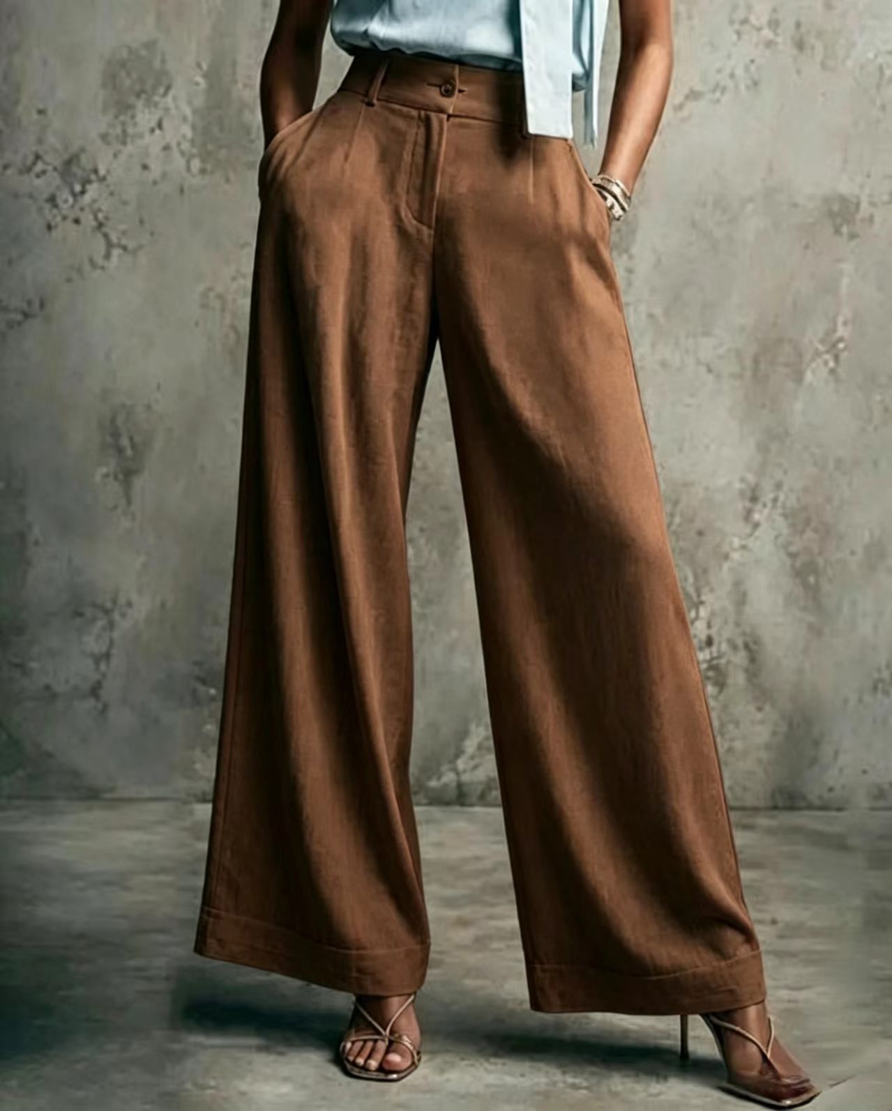 Women's Solid Color Wide-Leg High-Waist Loose Casual Pants