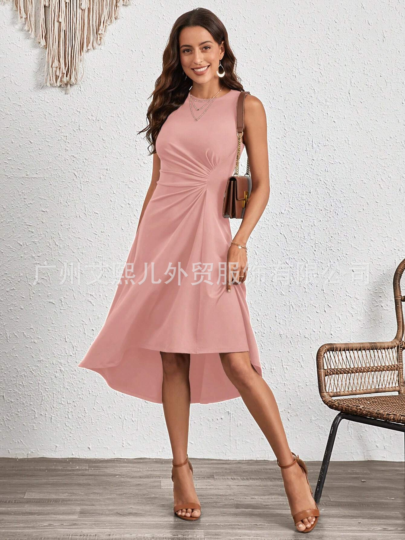 Women's Sleeveless Solid A-Line Pleated Midi Dress